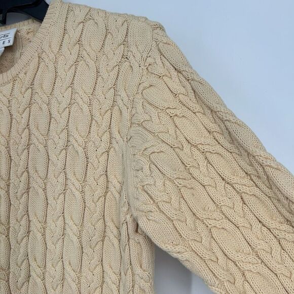 Vintage Talbots Cable Knit Sweater Beige Chunky Knit Cotton Size PP Petite - Picture 3 of 9